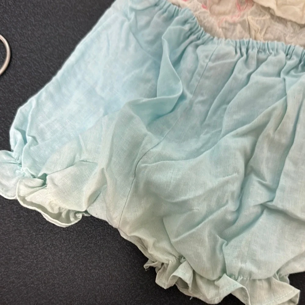 Vintage Style Baby Romper in Blue and Cream